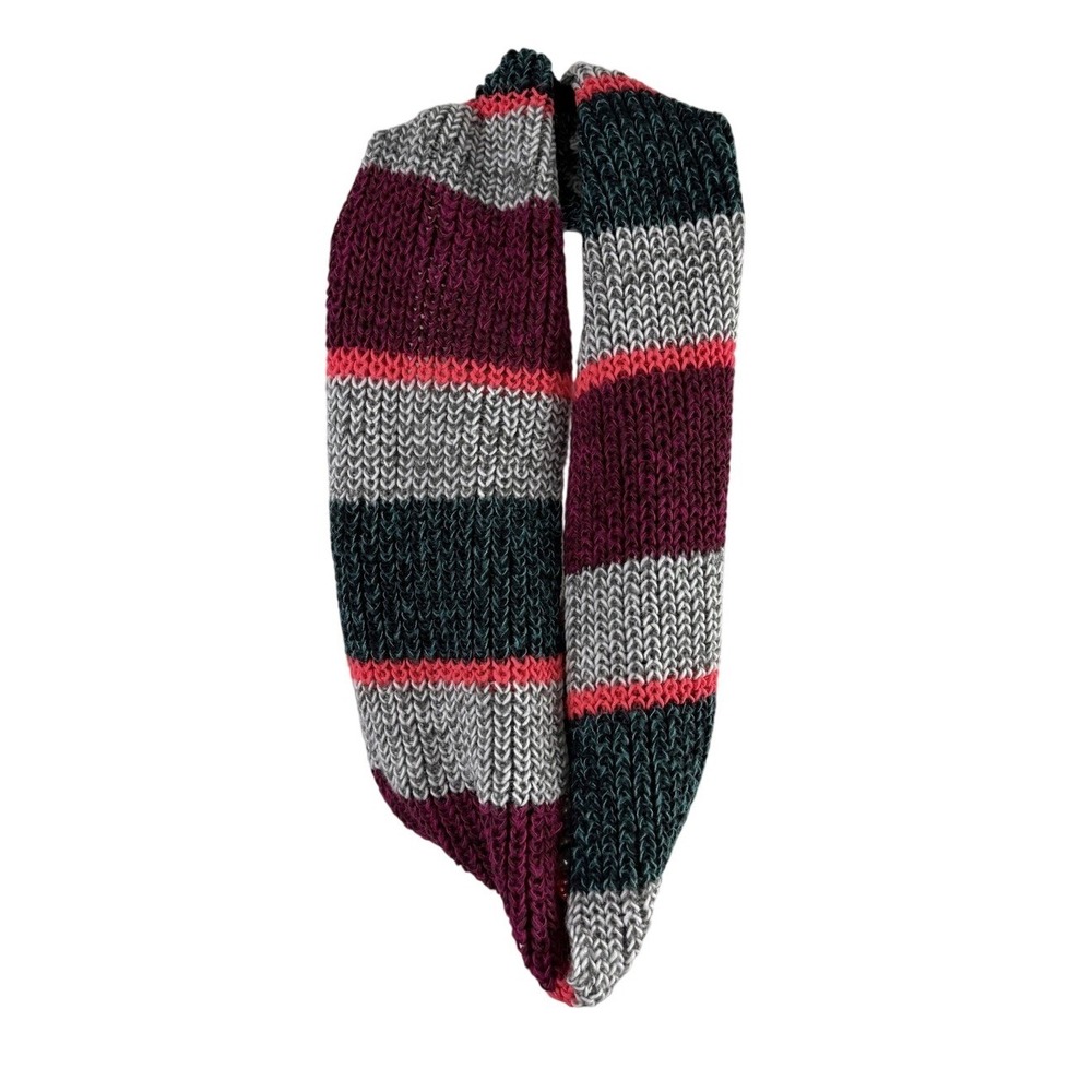 American Eagle‎ Striped Infinity Scarf Chunky Ribbed Knit Burgundy Grey Pink OS